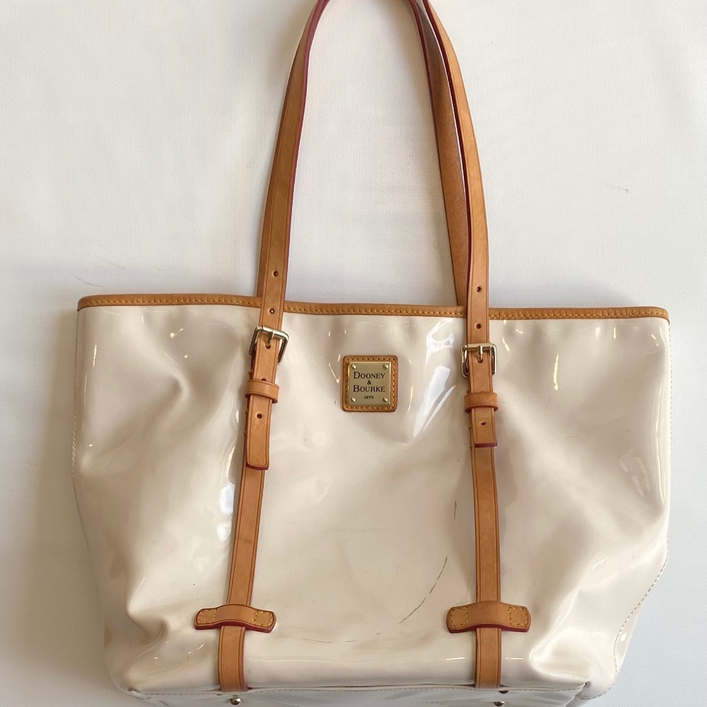 Vintage DOONEY & BOURKE Ivory Cream Tote Purse Red Lining